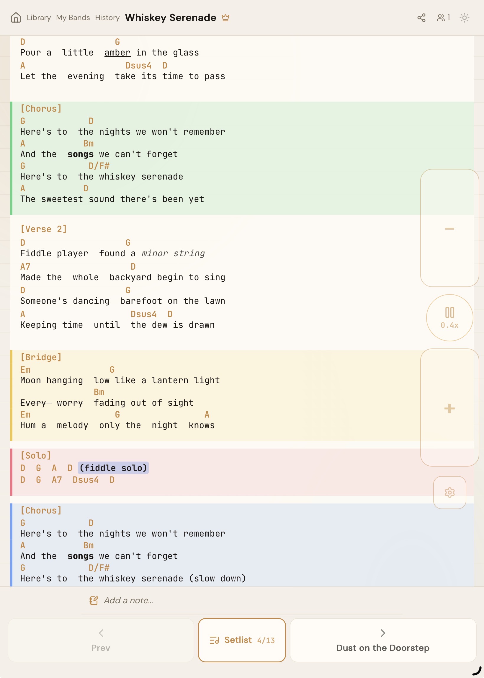 Chart with color-coded section highlights