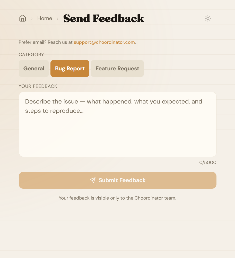 Send Feedback screenshot